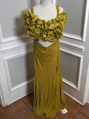 NEW ASOS DESIGN Premium off the shoulder flower detailing maxi dress in olive